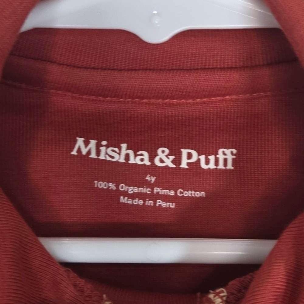 Misha & Puff Organic Pima Cotton Tie Neck Pullover Red 4Y Made Peru - Picture 5 of 5